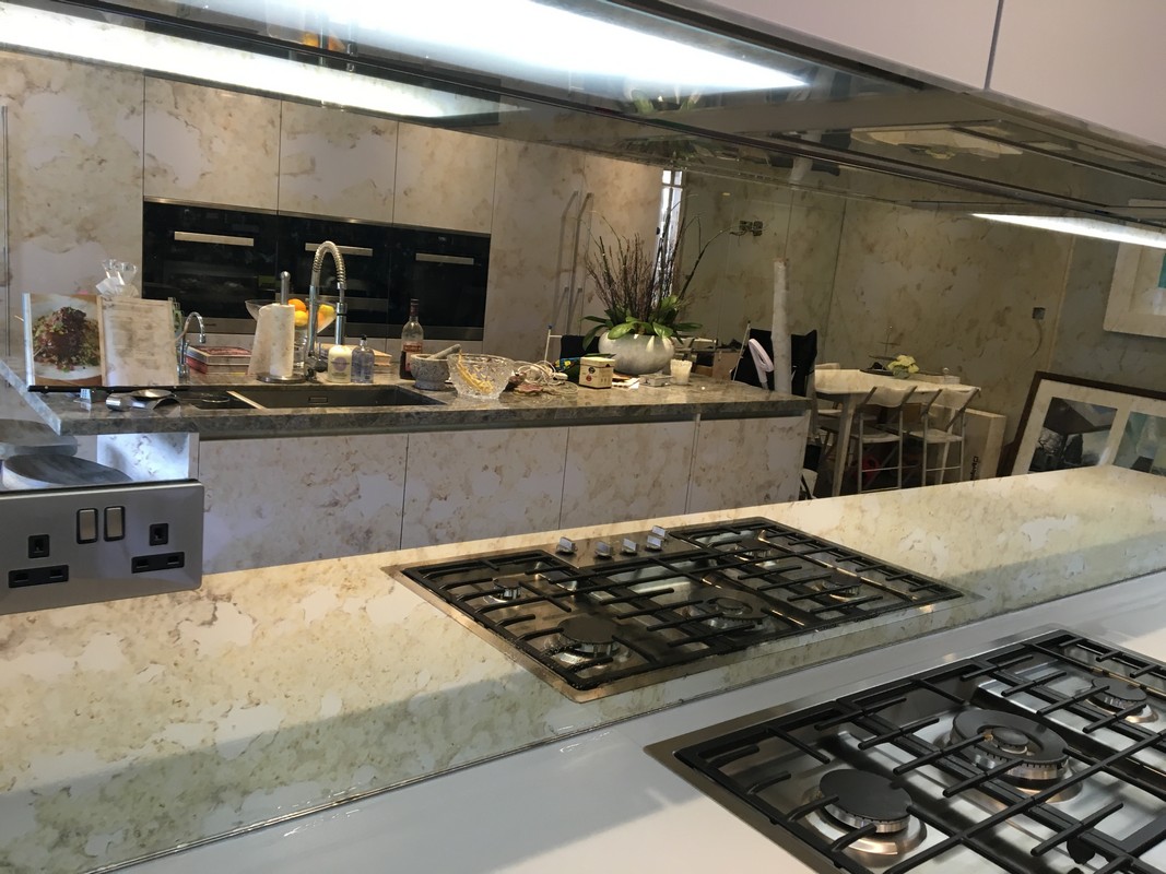 Mirror glass splashback in East Dulwich luxury kitchen